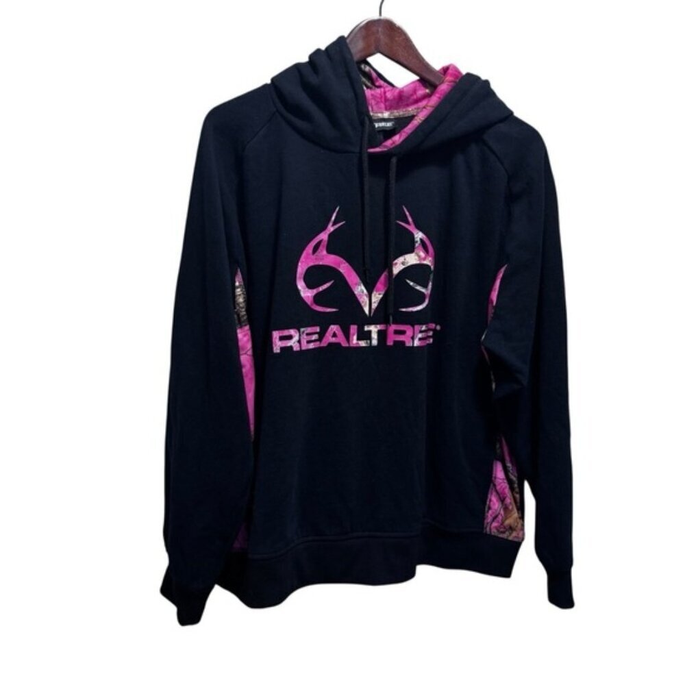 Realtree Black With Pink Camo Cotton Hoodie Size XXL